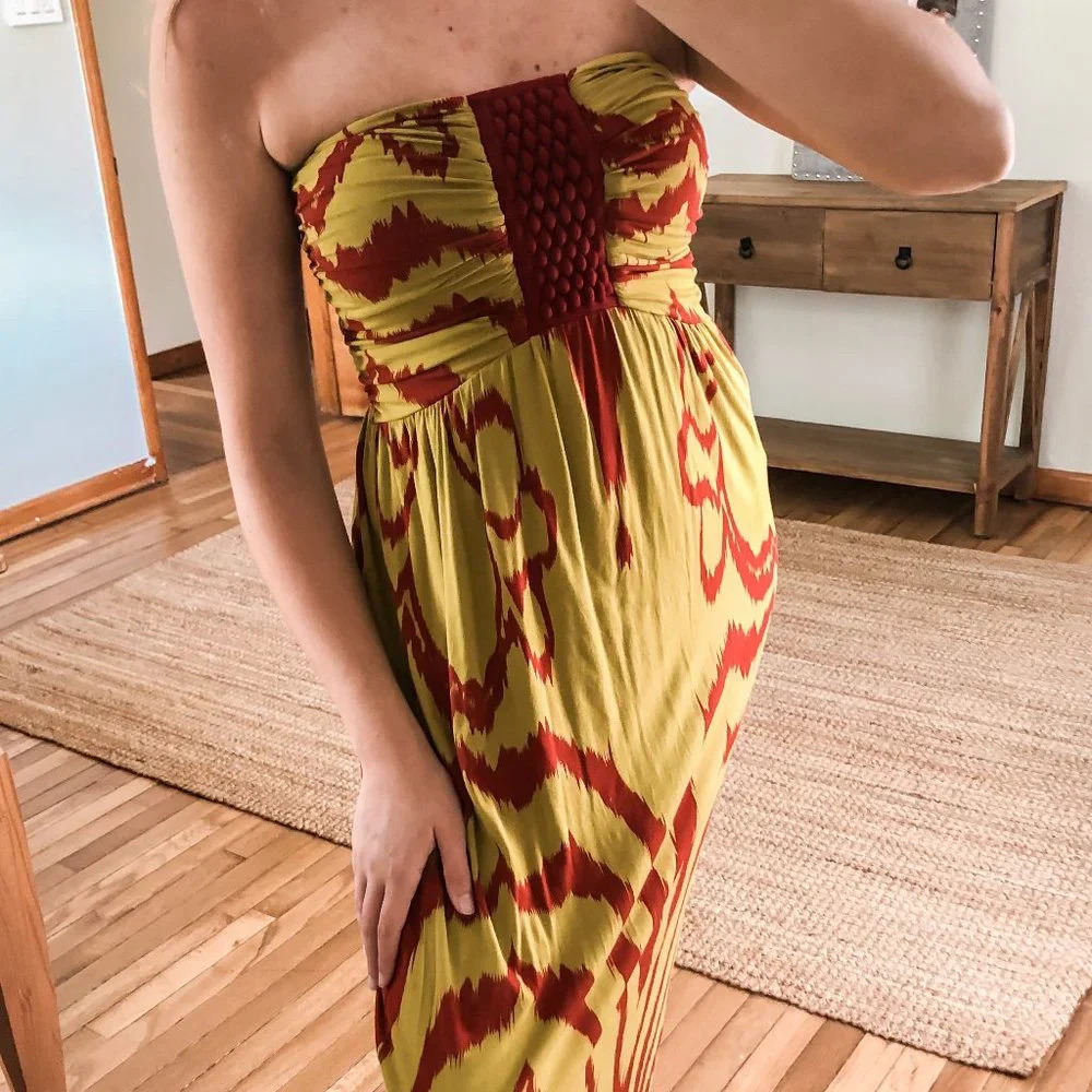 Bel Kazan Colorful Printed Strapless Woven Slim Resortwear Maxi Dress Small